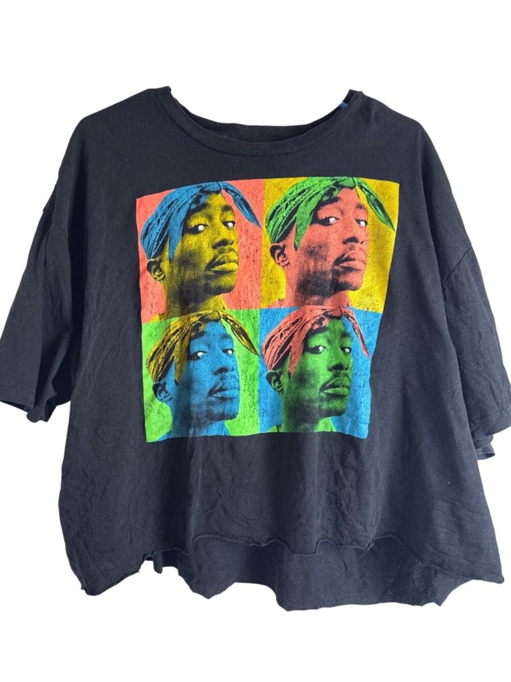 Tupac Pop Art Graphic Crop T-Shirt Black XXL 100% Cotton 2013 Vintage Style